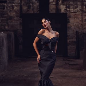 Classy Long Black Dress With Open Shoulders - Image 3