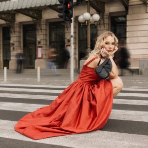 Long Pleated Red Dress - Image 2