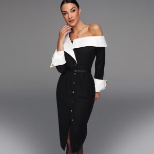 Midi narrow dress with one open shoulder - Image 2