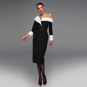 Midi narrow dress with one open shoulder - Image 3