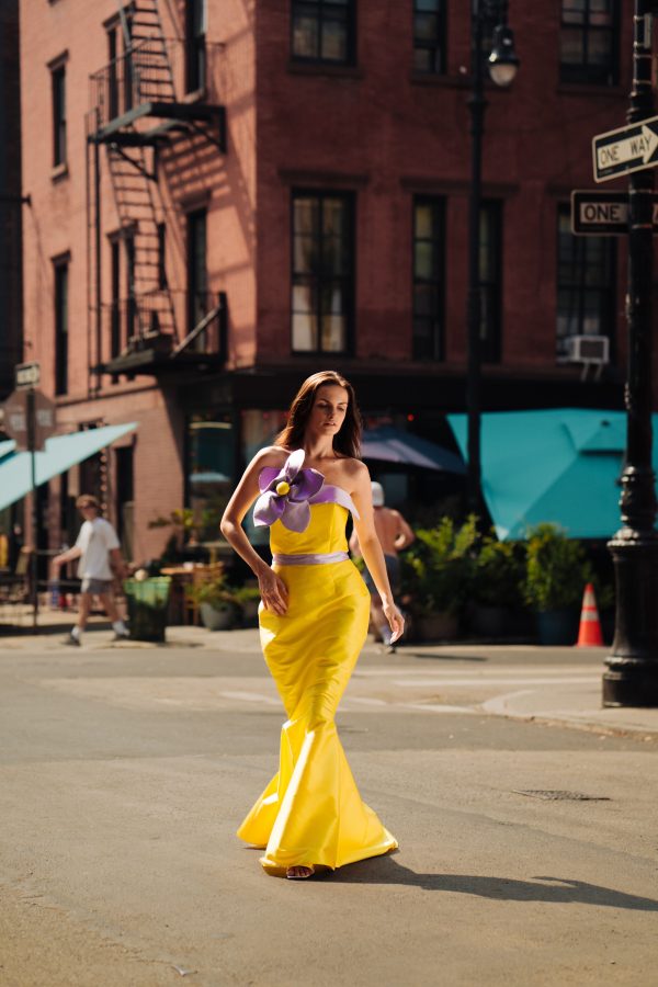 Long Yellow Ramonda Dress With Lilac Details