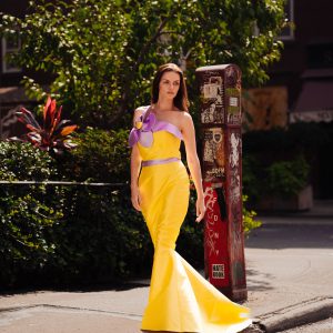 Long Yellow Ramonda Dress With Lilac Details - Image 2