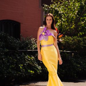 Long Yellow Ramonda Dress With Lilac Details - Image 3